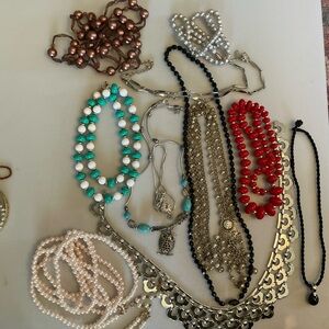 Multi-Color Beaded Women’s Necklace Set — Turquoise, Red, Black, Red and Pearl